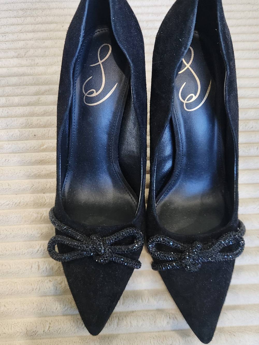 Sam Edelman Black Pointed Toe Heels with Sparkle Bow
